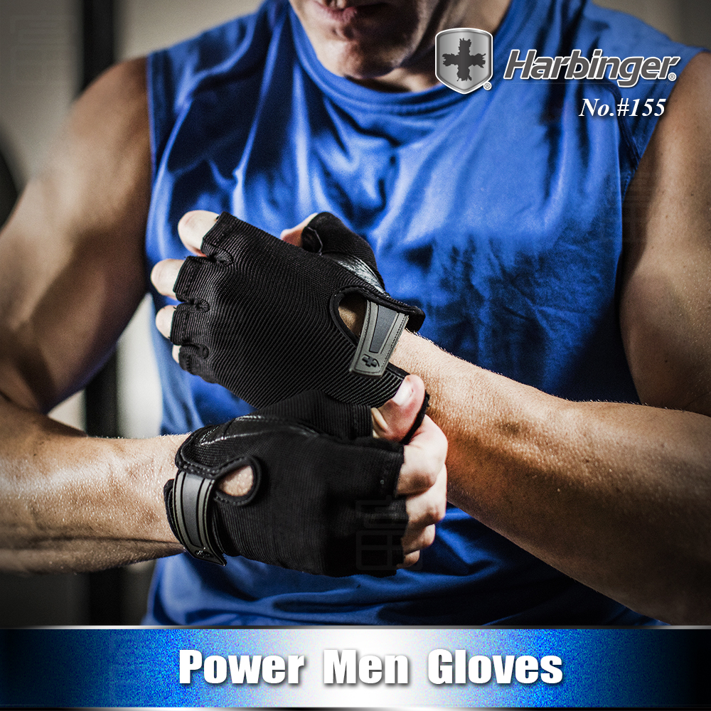 【Harbinger】#155 男款 黑色 重訓健身用專業護腕手套 Power Men Gloves