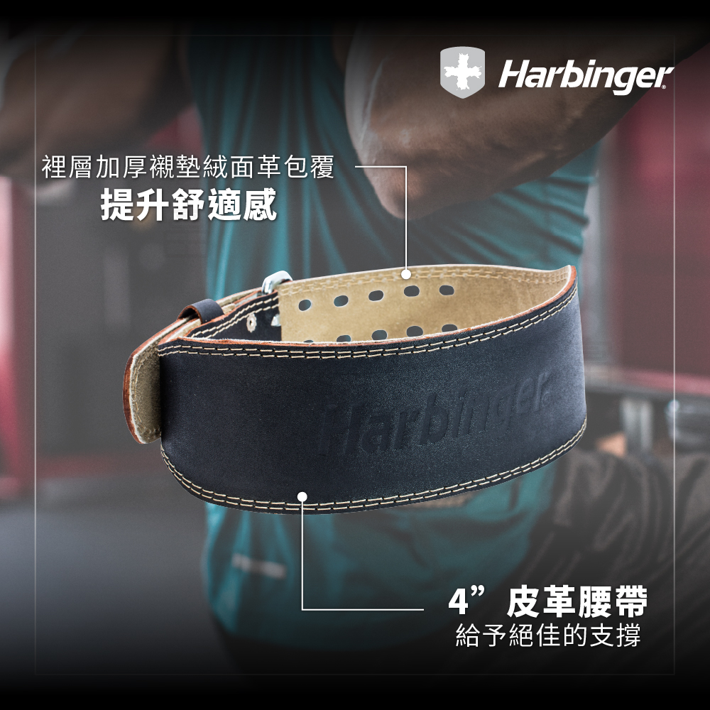 【Harbinger】 4＂ Padded Leather Belt 2.0 專業重訓/健身皮腰帶-黑皮革（總代理公司貨）