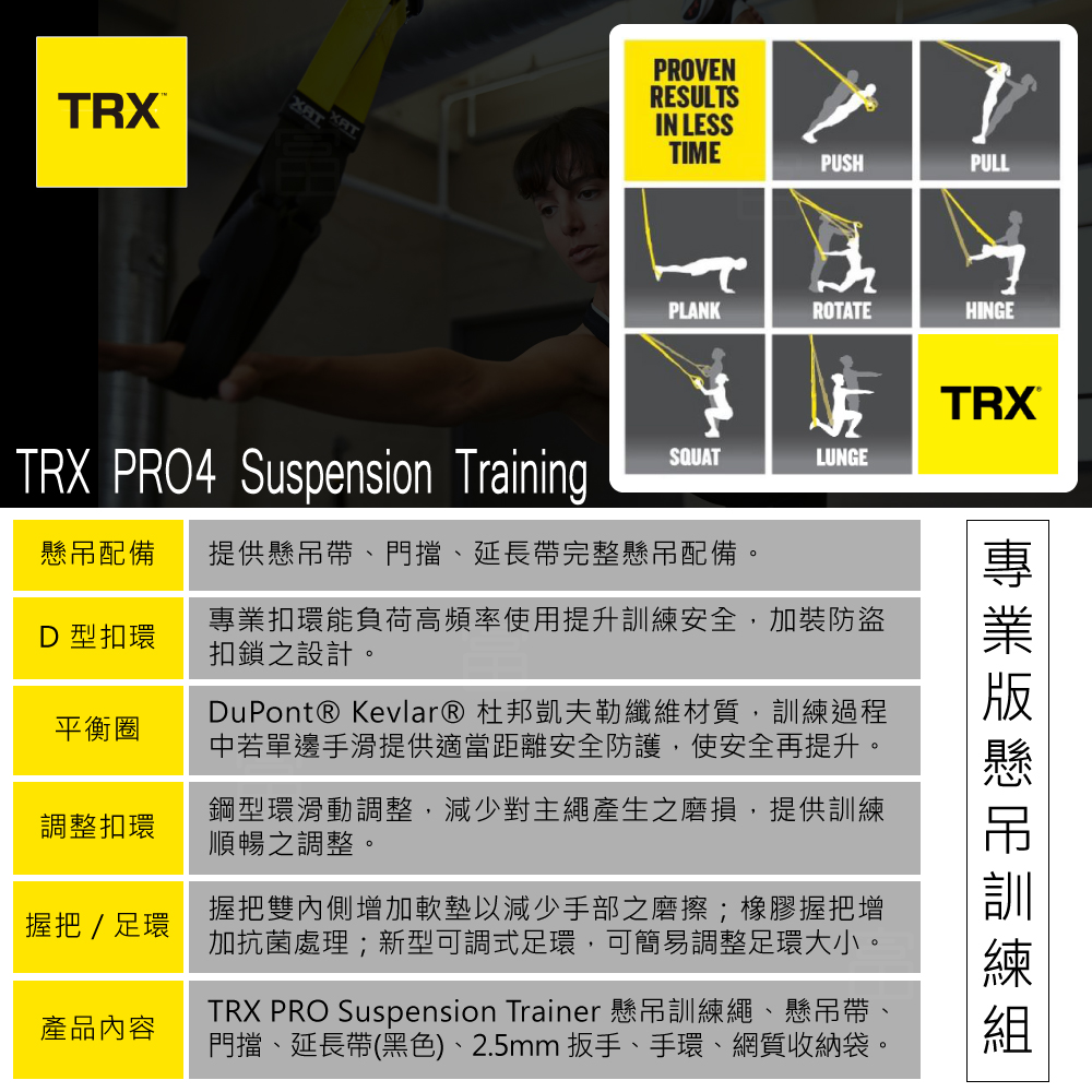 【居家健身組】TRX PRO4 System 專業版懸吊訓練組+【YBell】NEO XS 三角Y鈴-4.5kg/10 lb / 1入+BOSU NexGen Pro 專業版半圓平衡球+TRIGGER POINT 健康按摩滾筒