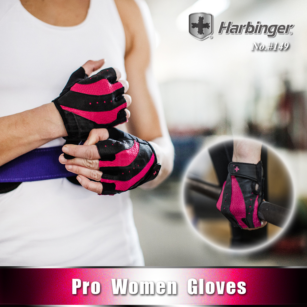 【Harbinger】#149 女款 黑粉 重訓健身用專業手套 Pro Women（總代理公司貨）